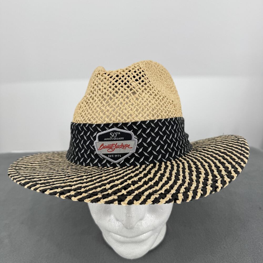 Barrett-Jackson 50th Anniversary Ahead Hat Panama Mens L Beige Straw UPF 50+